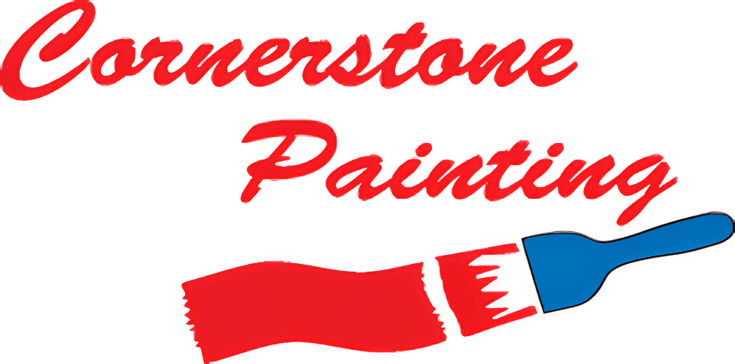 Cornerstone Painting logo: red script wordmark with a red-and-blue paint brush